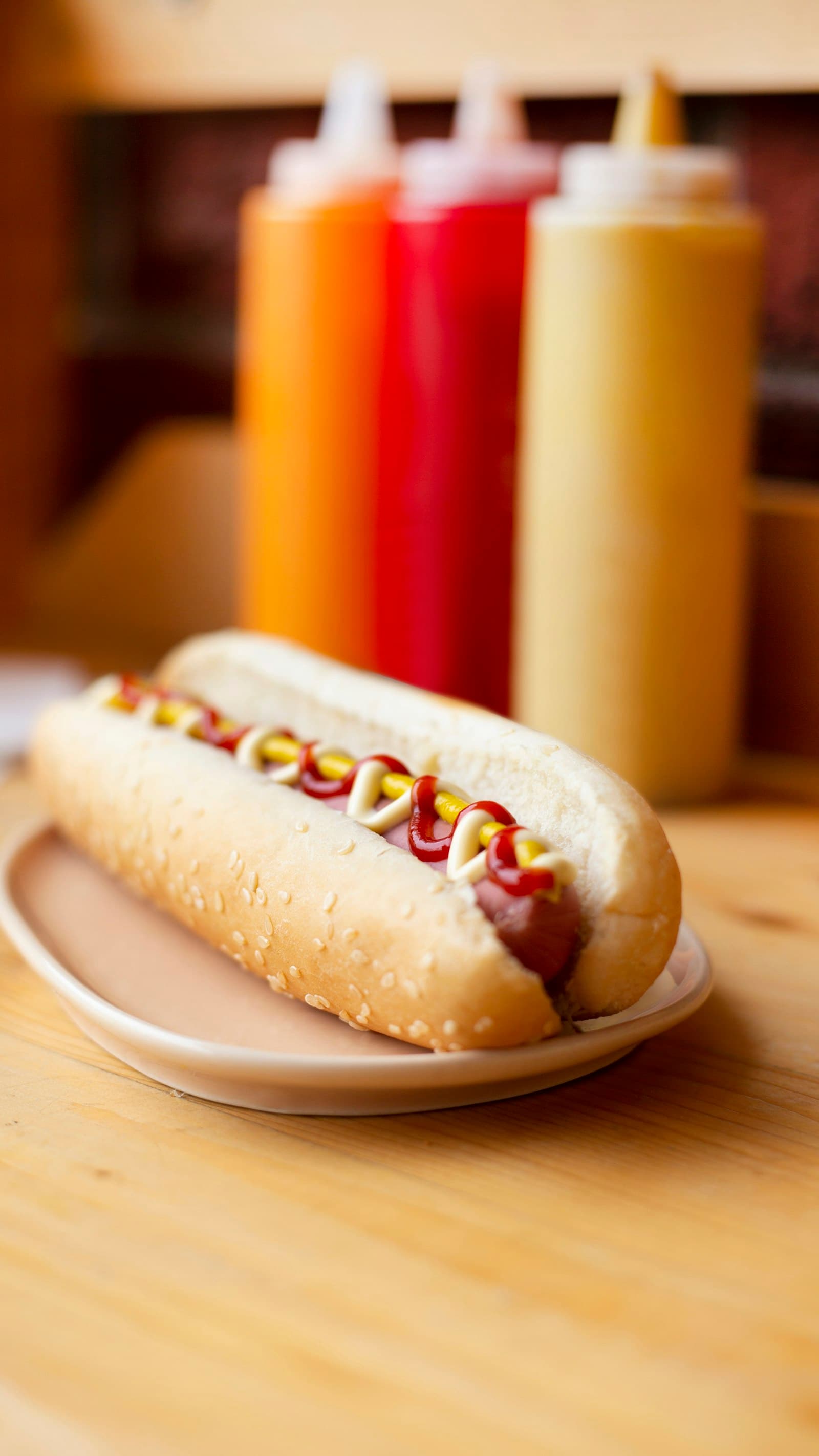Hot dog with mustard and ketchup